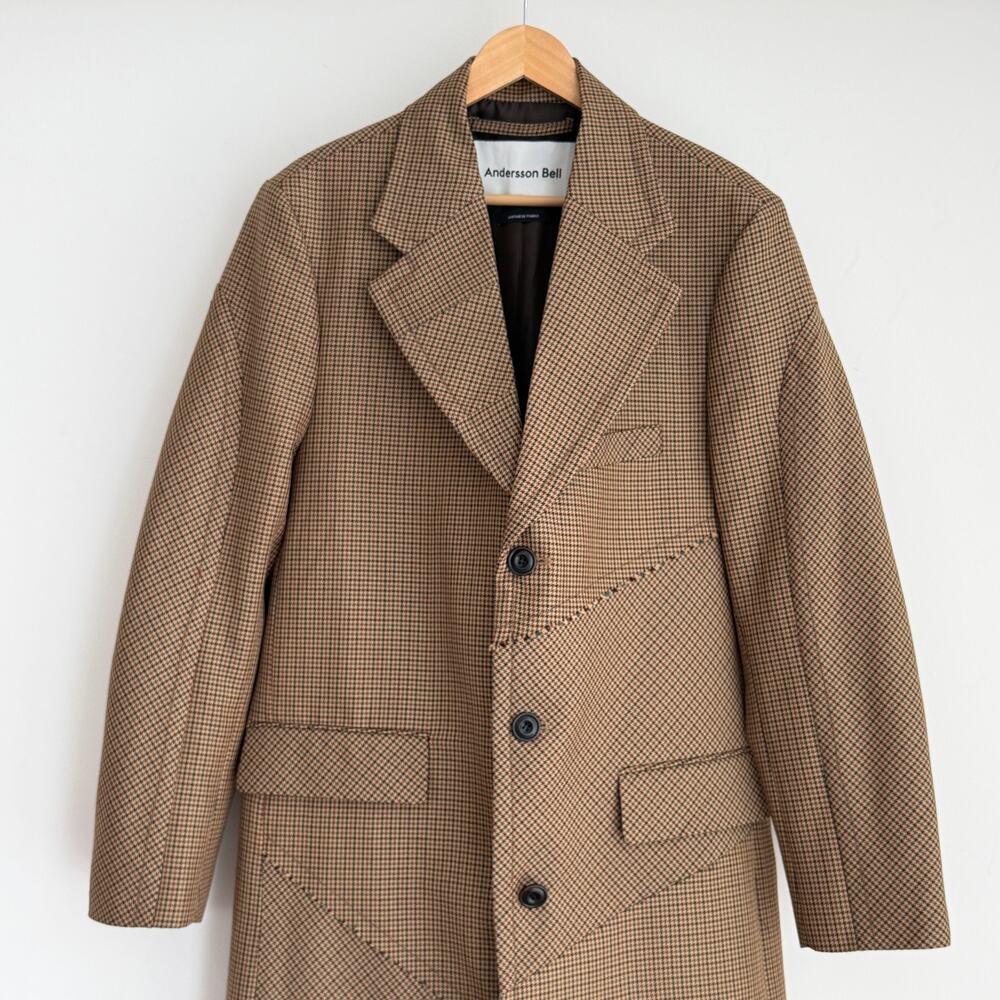 Andersson Bell Coat Womens Medium Wool Blend Checked Houndstooth Patchwork Japan - Picture 2 of 16